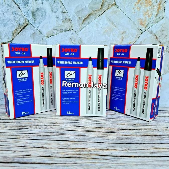 

[Isi 12 Pcs] Joyko Whiteboard Marker Wm-28 Wm-29 Wm-30 Hitam Biru Merah / Spidol Papan Tulis Putih Bisa Hapus Co