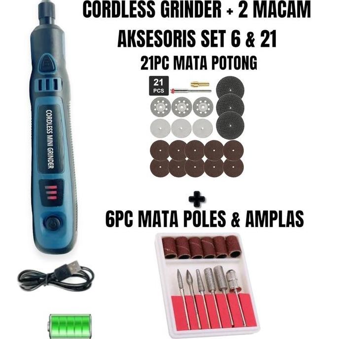 CORDLESS MINI GRINDER TUNER MESIN GERINDA POTONG POLES BATERAI CAS SET