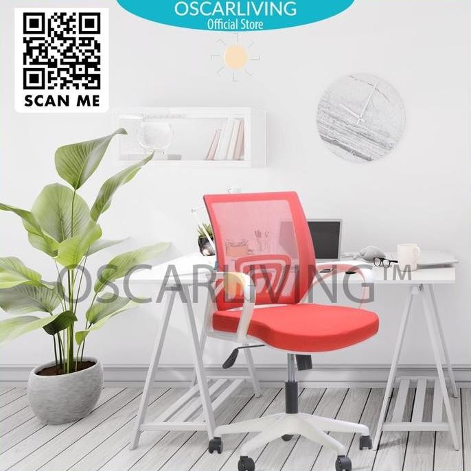 Kursi Kantor Jaring INDACHI CASOVA I W-FW/Rangka Putih Modern-MERAH