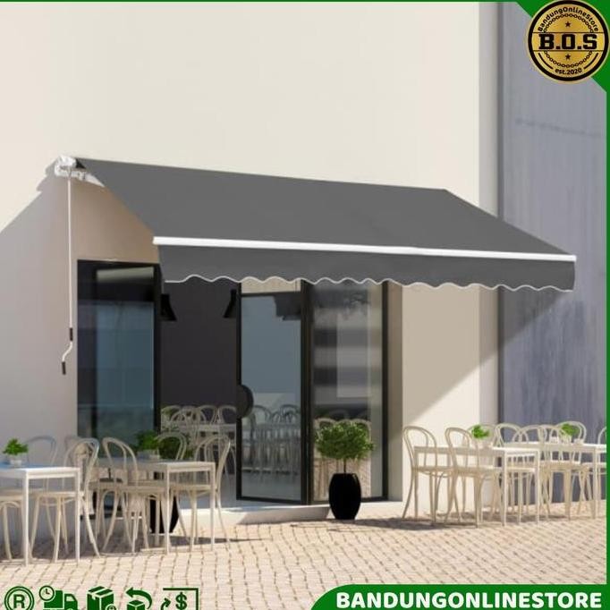 Atap Kanopi Gulung Lipat Manual Soleil Awning Buka Tutup Tarik Atap Kanopi Kain Gulung Abu