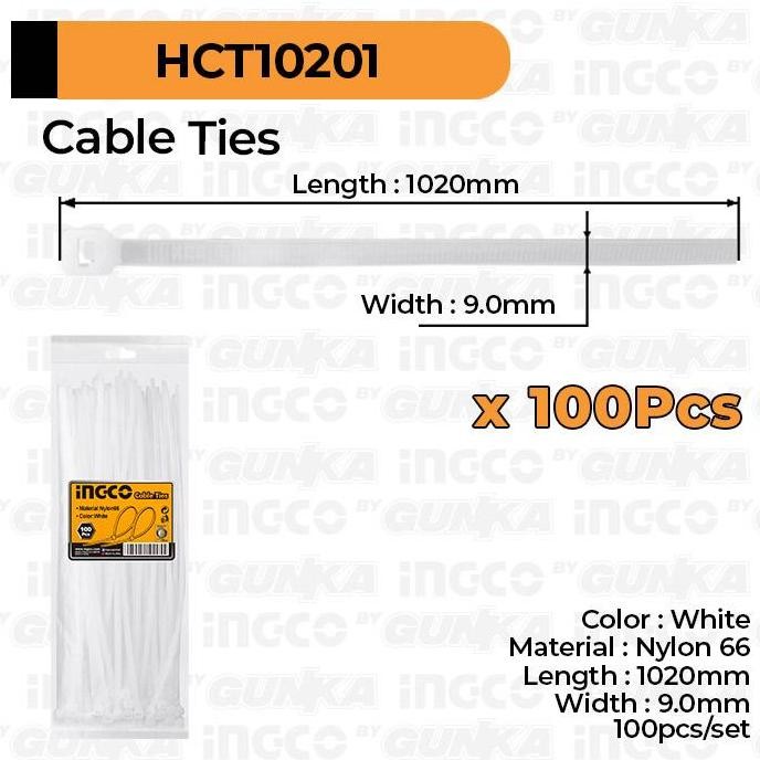 

100Pcs Cable Ties (100Cm Putih) Ingco Hct10201 Kabel Tis Tie Nylon 66 Co