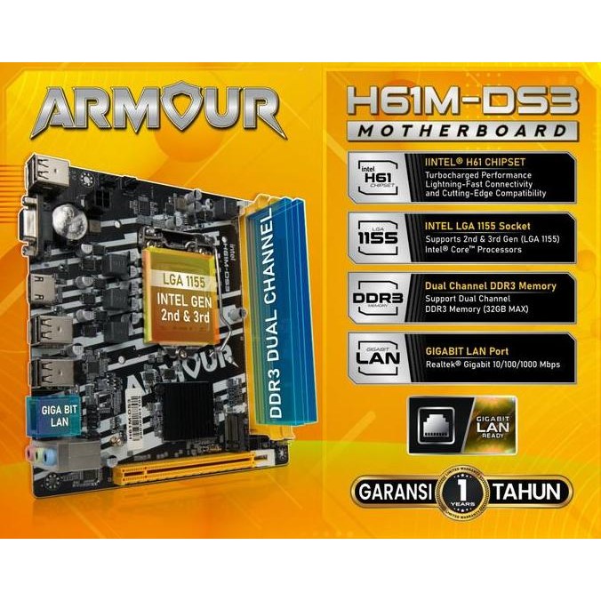 TERBARU - MOTHERBOARD -  MOTHERBOARD ARMOUR H61M-DS3
