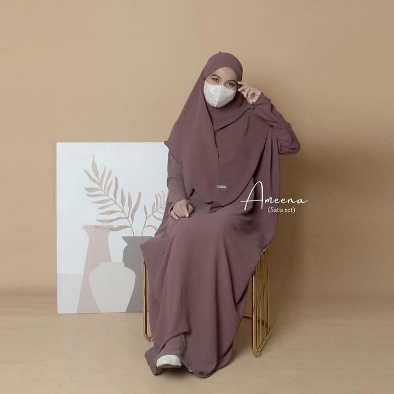 Viral Kaftan Ameena Krinkle Premium Set Hijab Panjang An-6