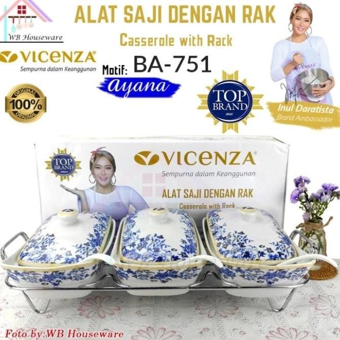 Vicenza casserole prasmanan set + rak wadah saji makanan ba 751 motif ayana,mawar,melati TLS