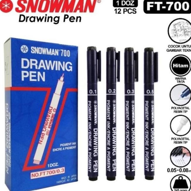 

Drawing Pen Snowman FT 700 0.05 0.1 0.2 0.3 0.4 0.5 0.6 0.7 0.8 mm - 1 lusin isi 12 pcs