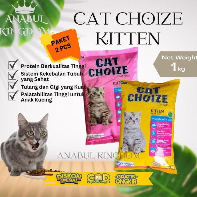 PAKET 2 PCS CAT CHOIZE KITTEN  1 KG / CATCHOIZE KITTEN makanan kucing usia 2-12 bulan