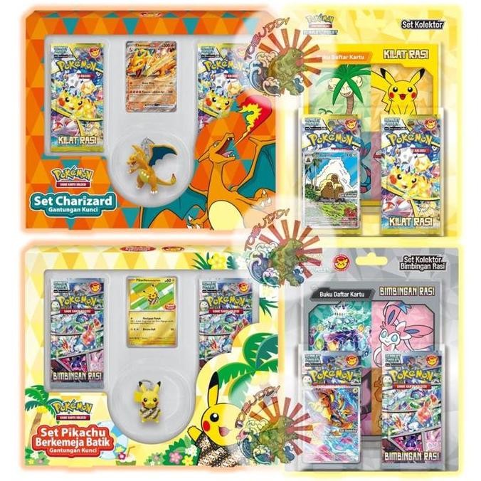 Kartu Pokemon TCG Set Kolektor Kilat Rasi Set Pikachu Charizard Gantungan Kunci Bimbingan Rasi