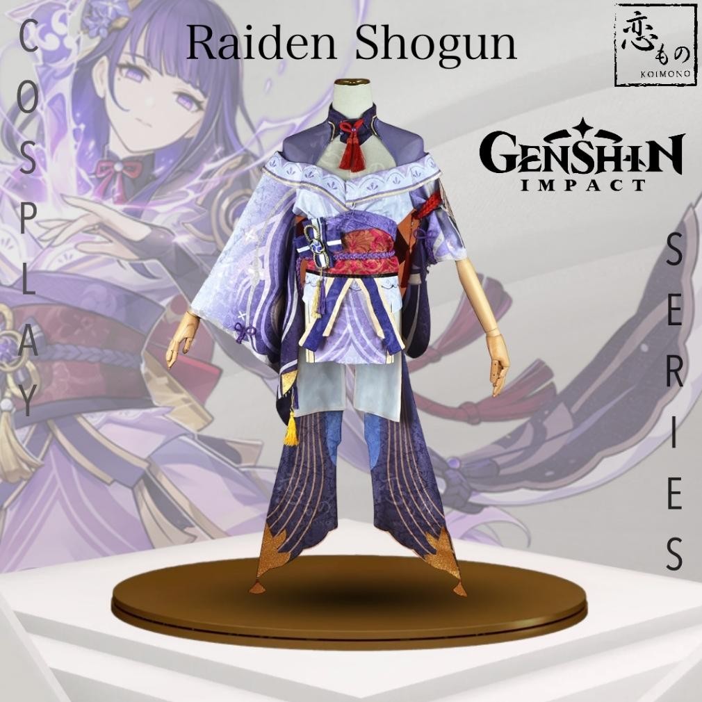READY KOIMONO Raiden Shogun Genshin Impact Default Costume Cosplay Set Include Wig Ei Raiden Mei + S