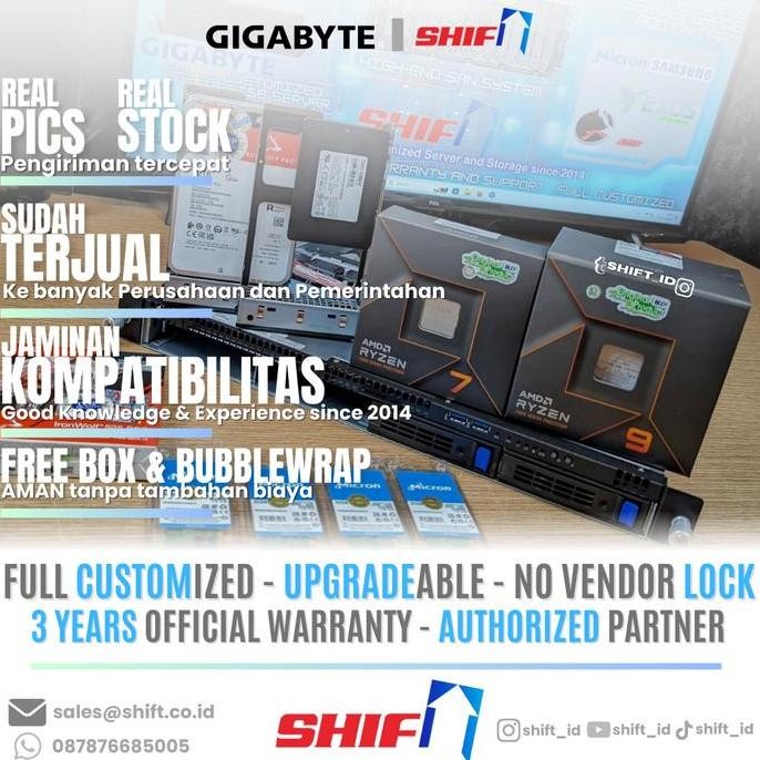 Shift - Gigabyte 1U Rack Server | 6C-12T | 32Gb | 960Gb Ssd | 8Tb Hdd New Stok