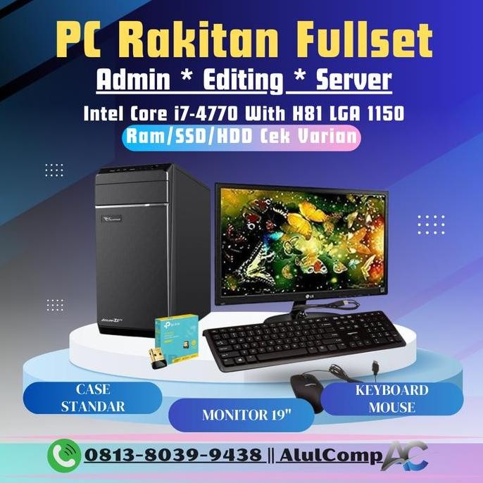 Paket Pc Komputer Rakitan Fullset Server Core I7 4770 - Case Standar New Stok