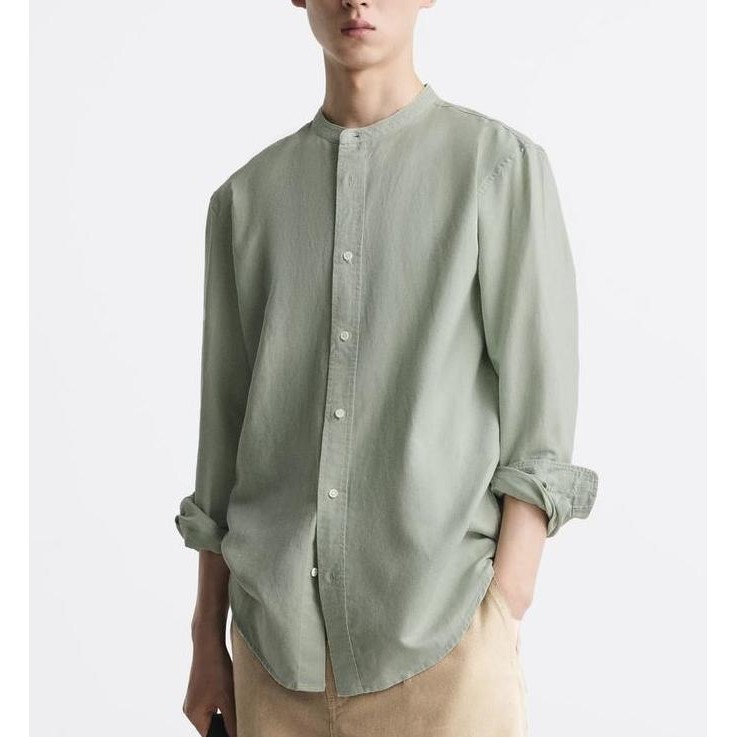 baru  Kemeja Casual Kerah Koko Ciangi Linen Lengan Panjang Fine Material