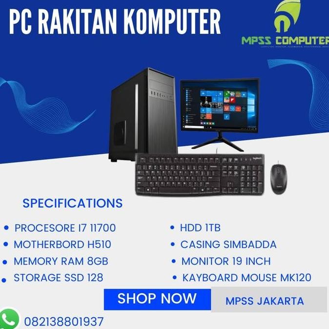 Cpu/Pc Rakitan Core I7 11700 8Gb 128Gb 1Tb Led 19" Casing Sim V New Stok