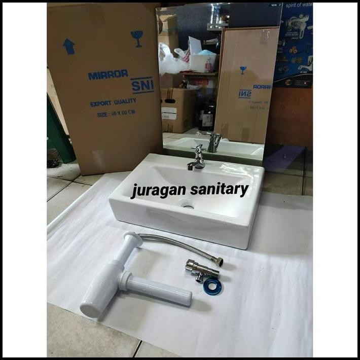 Paket Wastafel Kotak model TOTO + Cermin wastafel