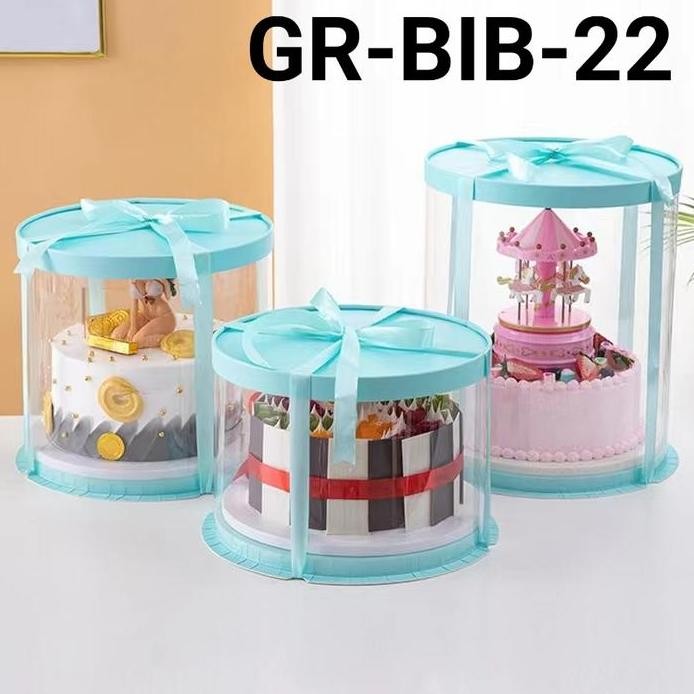 

GR-BIB-22 Kotak dus cake glass mika gift box kue bulat transparan 22cm