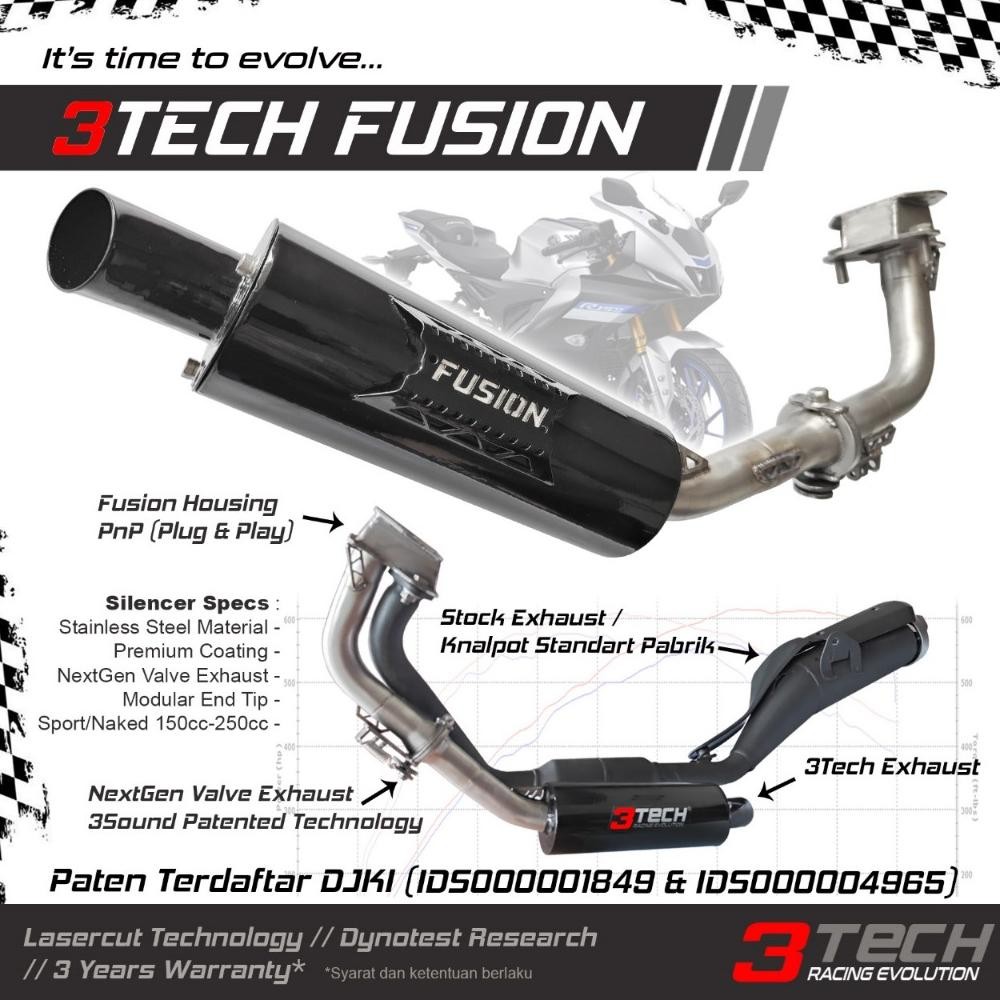 Premium Knalpot 3 Suara 3tech Fusion untuk motor 150cc Sport dan Bebek SHIFTER MANUAL Looks Standar 