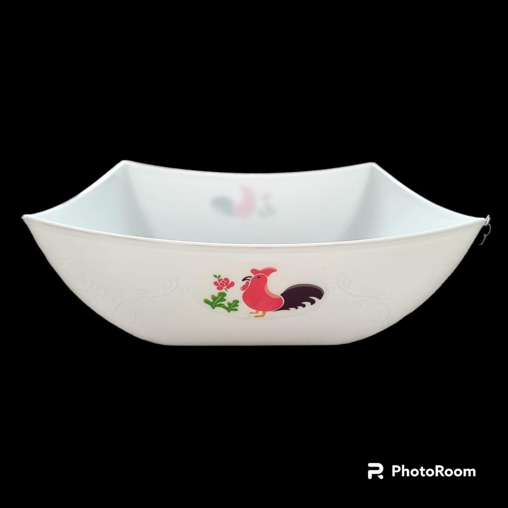 Mangkok Plastik Motif Ayam Jago Kotak / Mangkok Segi Ayam Ready