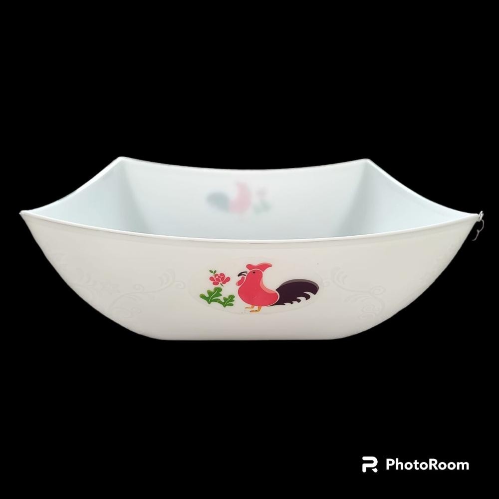 Mangkok Plastik Motif Ayam Jago Kotak / Mangkok Segi Ayam Ready