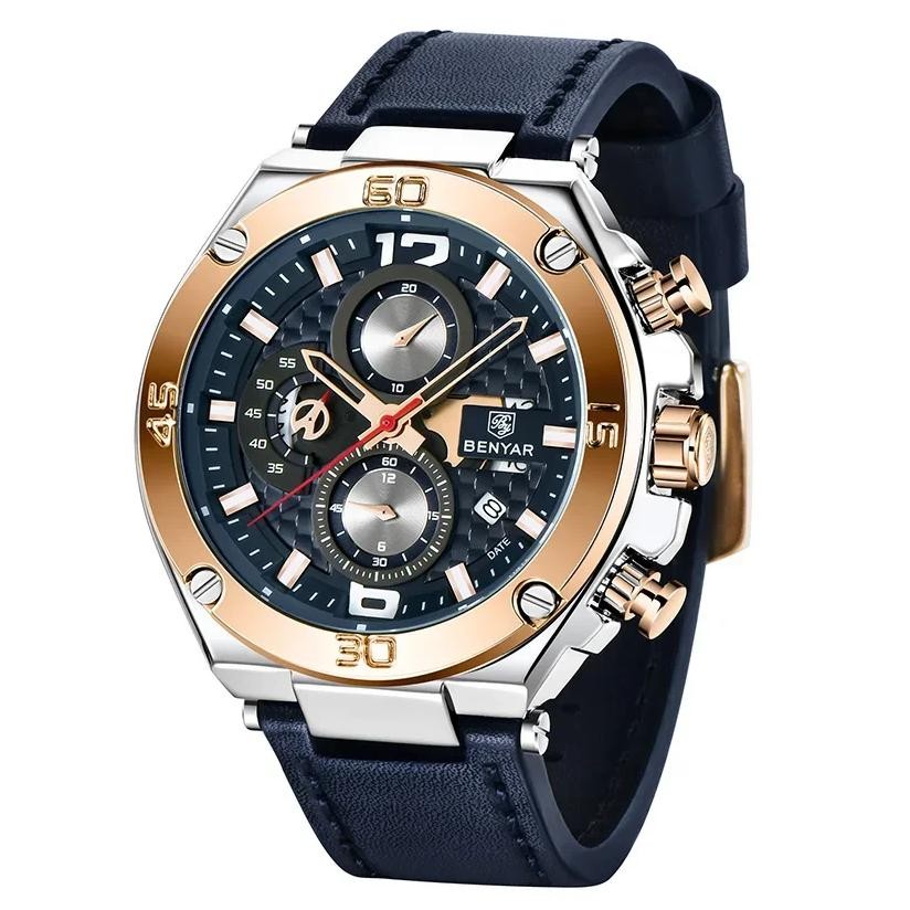 BENYAR Men's Watch Chronograph Function Waterproof Watch Luxury Stainless Steel Men's Watch Exquisit
