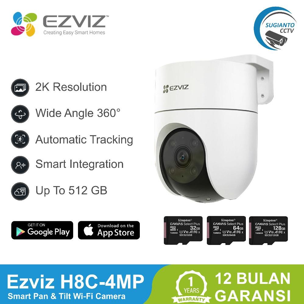 NEW CCTV Ezviz H8c 4 MP 2K Outdoor Pan & Tilt Wifi IP Camera Auto Tracking Panorama 360 Color Night 