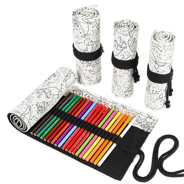 

Fj-44 Bohemian Tas Pensil Warna Gulung Bahan Kain Canvas 36 / 48 / 72 Slot / Pencil Case Roll Fj-44