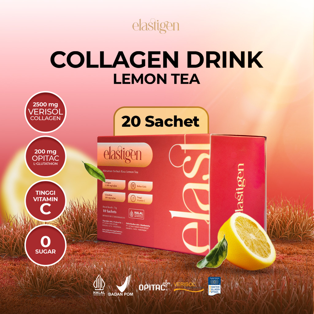 elastigen Collagen Drink Verisol 2500mg + Glutathione Opitac 200mg – Minuman Kulit Glowing, Anti-Agi