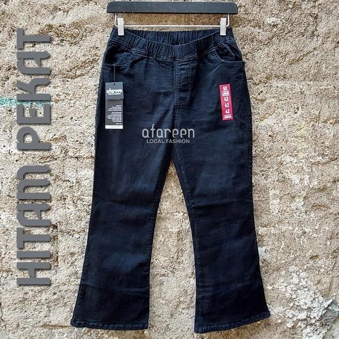 Celana jeans cutbray wanita jumbo jeans boot cut stretch jeans pinggang karet big size DS