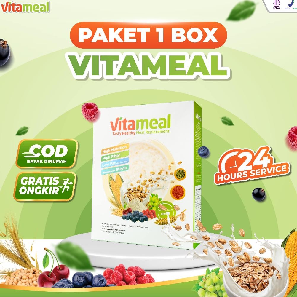 

PAKET 1 BOX VITAMEAL - Sereal Sehat Multigrain Penurun Gula Darah Sarapan Sehat Penderita Diabetes Cegah Komplikasi Kaya Antioksidan Oats Berries Susu Kambing Etawa Psyllium Husk Cereal Diet Sehat Pencegah Gula Darah Tinggi Kencing Manis