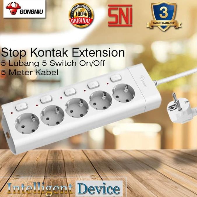 TERMURAH - GONGNIU Stop Kontak Multi Switch On Off Kabel Extension