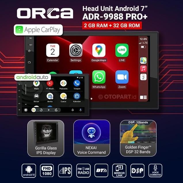 Head Unit Android Auto CarPlay 7 inch ORCA ADR-9988 PRO+ Plus