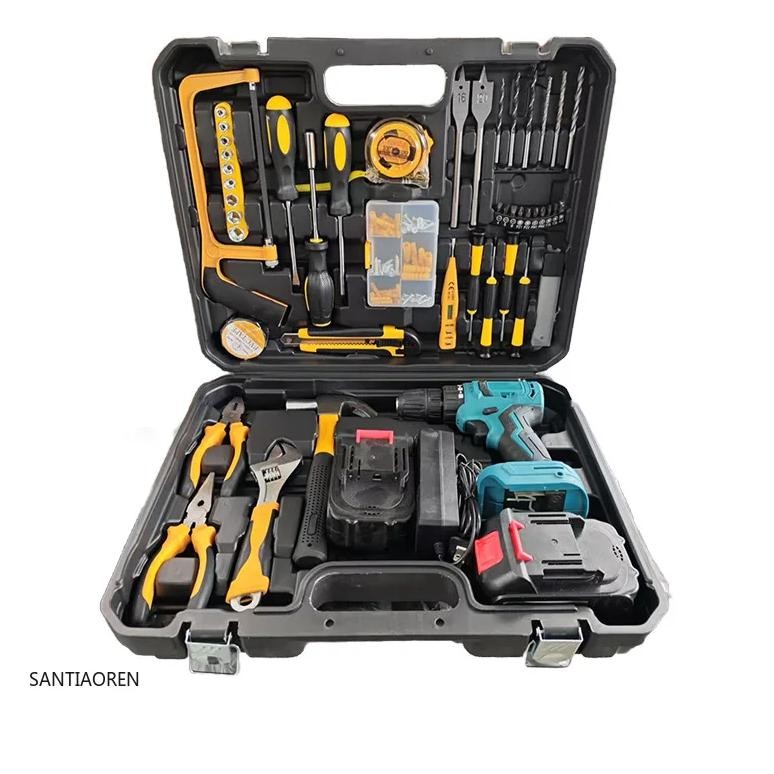 2025Multifunctional Household Tool Kit Craftsman Mechanic Cordless Power Drill Combo Kit Woodworking