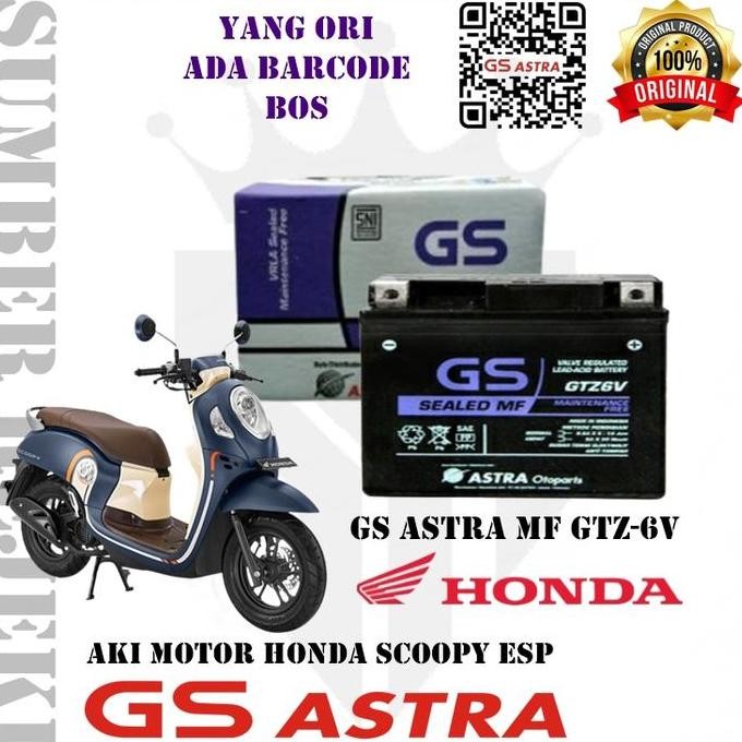 Aki Motor Honda Scoopy Esp Gs Astra Mf Gtz-6V Gtz6V Aki Motor 5Ah 12V
