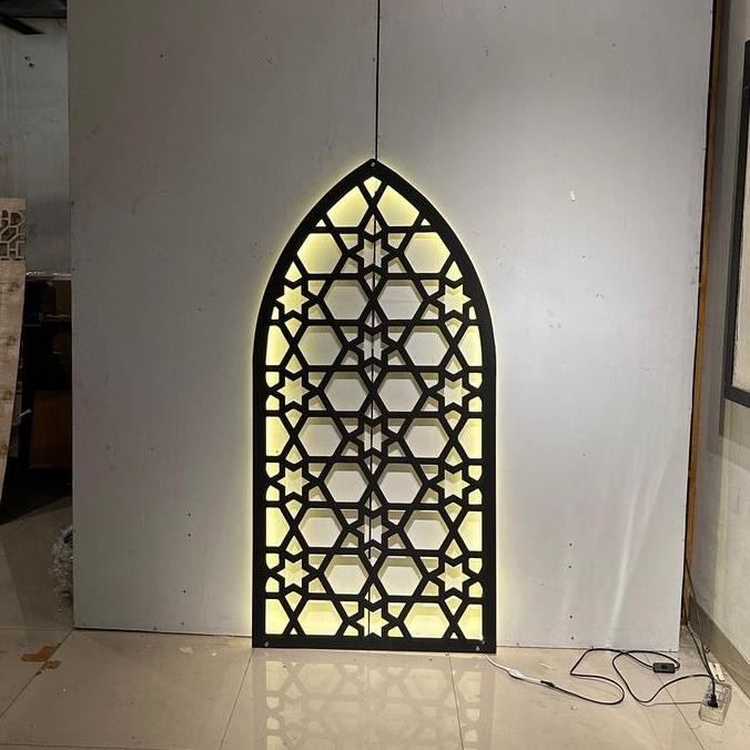 HIASAN DINDING MIHRAB MUSHOLA RUMAH - DEKORASI MIHRAB DINDING + LED