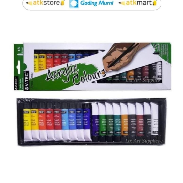 

V tec acrylic paint cat akrilik set 18 12 warna color 6 12 ml