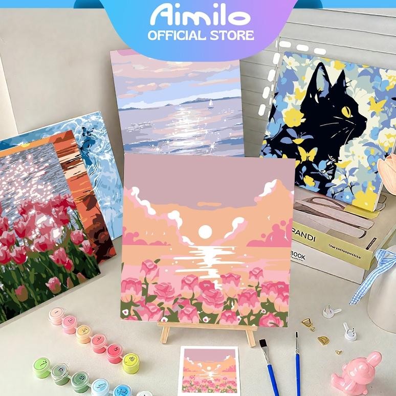 

[READY] Aimilo Paint By Number 20x20cm Lukisan Kanvas DIY Digital Painting Kit With Alat Lukis Lengkap 1 Paket