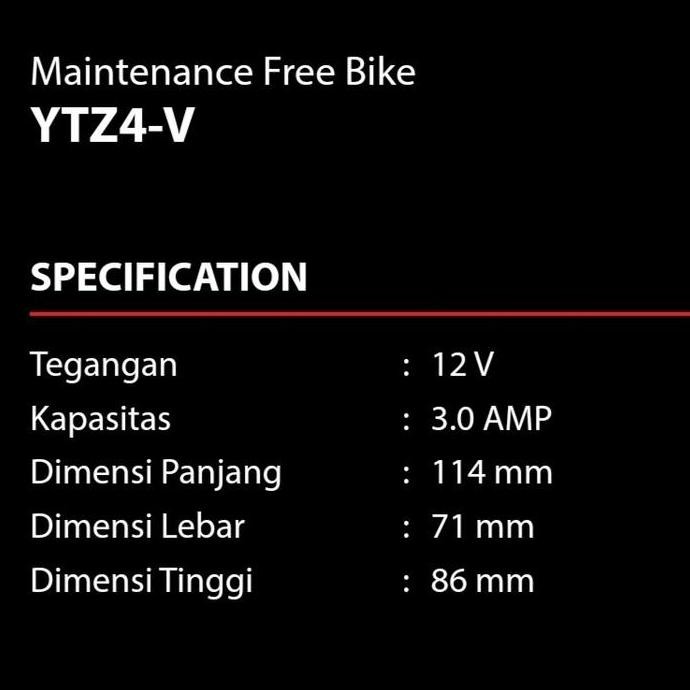 Aki Motor Suzuki Spin, Skywave, Skydrive, Ts 200 Rm Yuasa Ytz4V Kering