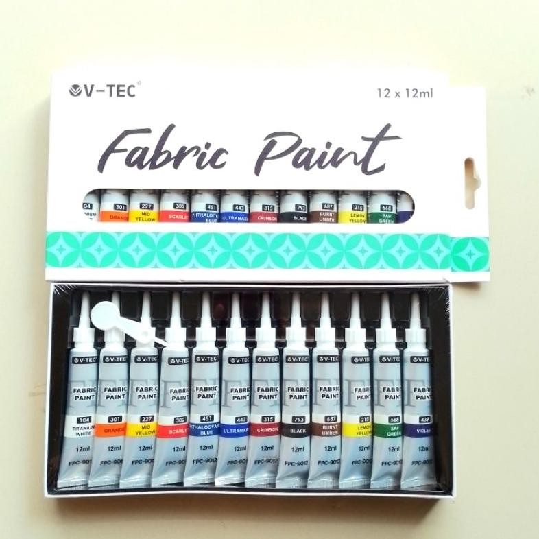 

Cat Kain Fabric Paint V-TEC 12ml 12 Warna ( Set ) [ Original ]