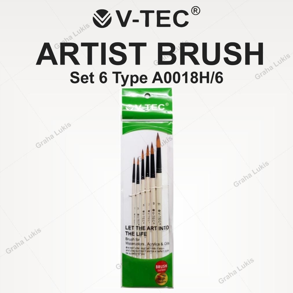 V-Tec Round Brush 0018H Set 6 / Kuas Lukis Set 6