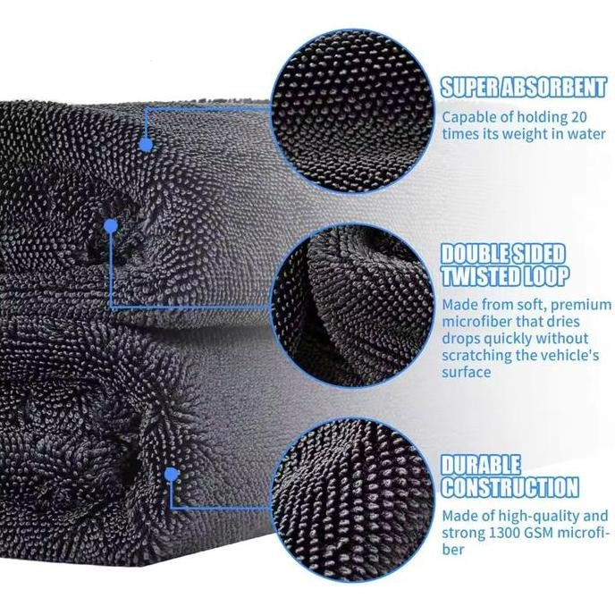 Lap Microfiber Jumbo 1600 Gsm / Drying Towel Besar Kain Handuk Pengering Mobil Dan Motor