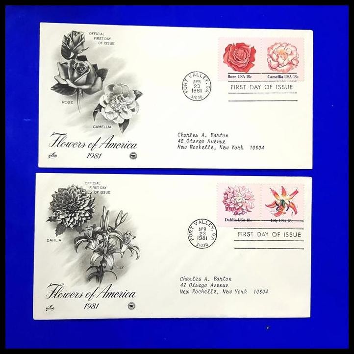 

HOT DEAL PRANGKO AMERIKA FDC (2) FLOWERS : ROSE, CAMELLIA, DAHLIA, LILY !!
