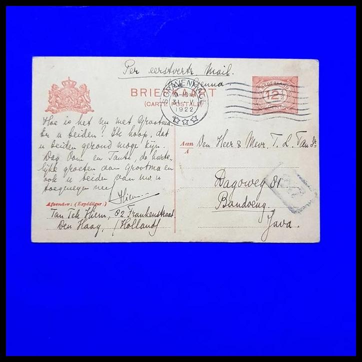 

DISKON KARTUPOS BELANDA DARI DEN HAAG 1922 DIKIRIM KE DAGOWEG 81, BANDUNG !