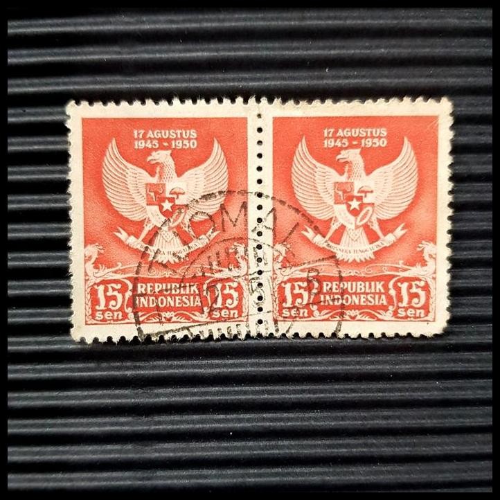 

DISKON PRANGKO INDONESIA. GARUDA PANCASILA. 15 SEN, PAIR CAP POS TJOMAL !!!