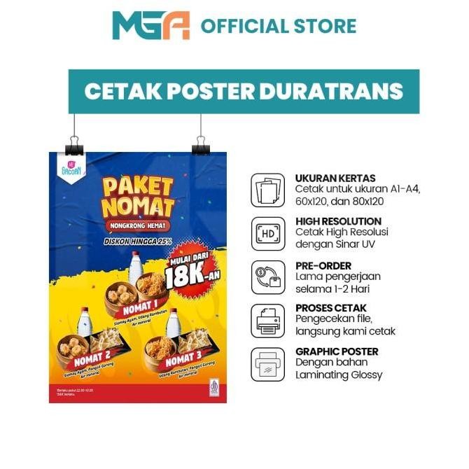 

HOT SALE! PRINT / CETAK CUSTOM DURATRANS LAMINATING GLOSSY A1 A2 A3 A4 120X60 120X80