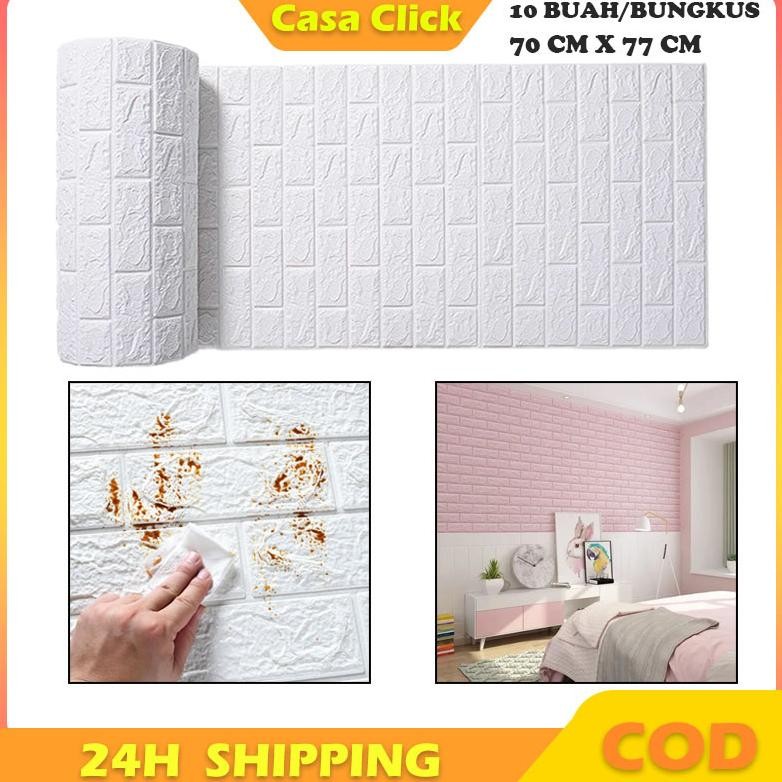 Paket 10 Lembar Wallpaper Stiker Dinding 3D Foam Wallfoam Brick Foam Motif Bata Waterproof Wallfoam 