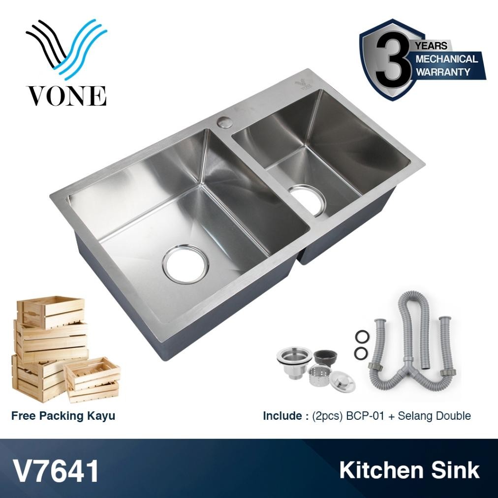 Bak Cuci Piring Wastafel Dapur 2 Lubang Top Mount Kitchen Sink Avur Set Komplit V7641