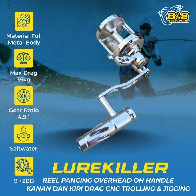 BARU LUREKILLER ASLI Reel OverHead 30kg reel OH Handle Kanan dan Kiri Drag CNC Reel pancing Trolling