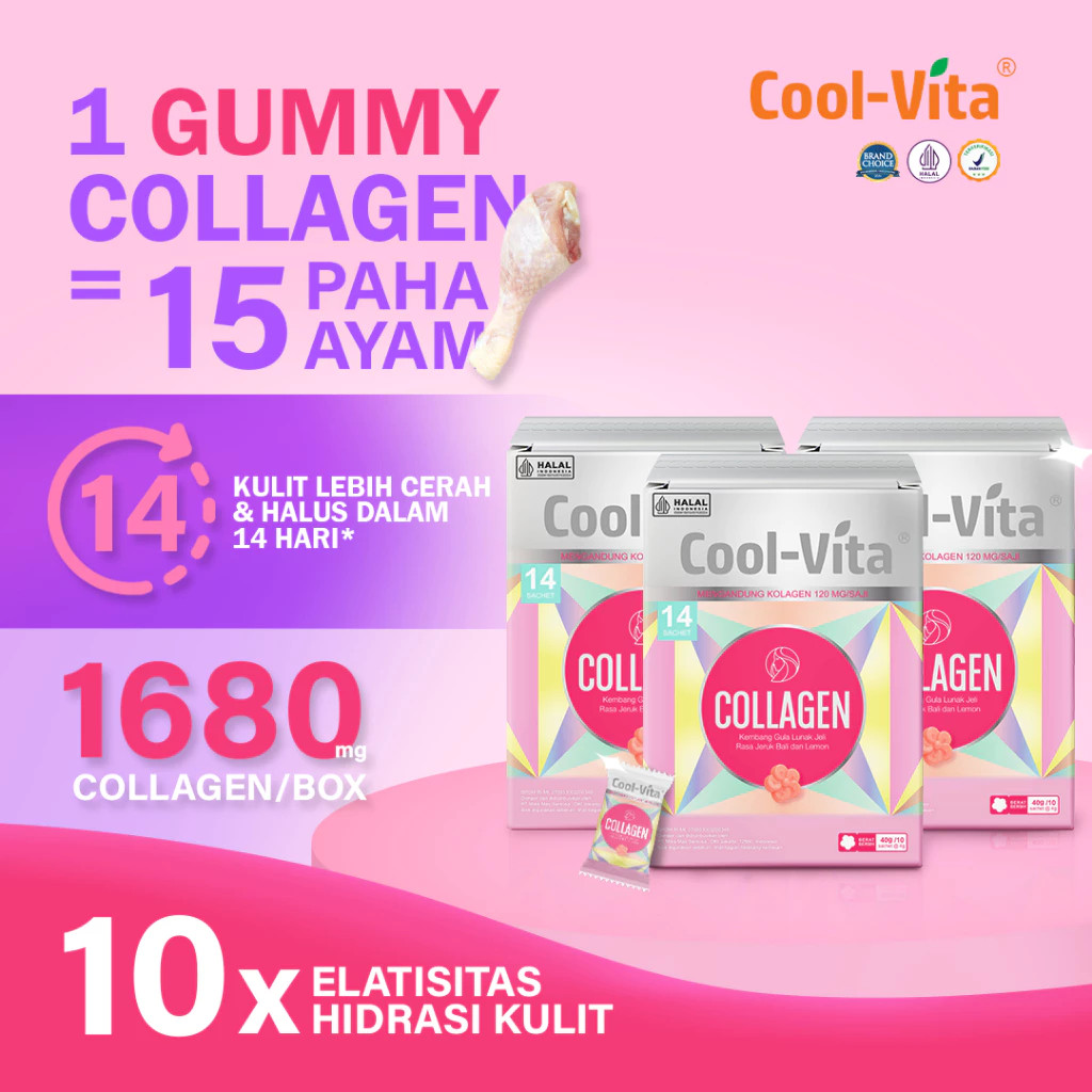 

Coolvita 3 Box Collagen Gummy Rasa Enak - 120mg Kolagen Ikan per Gummy, Bantu Bikin Kulit Halus, Kuku & Rambut Kuat, Supplemen