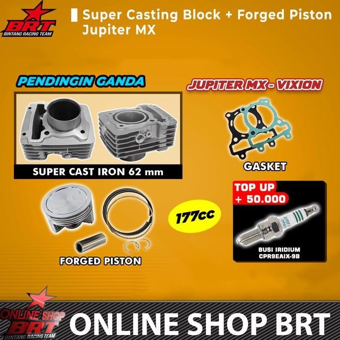 BLOK SET PISTON CAST IRON DOUBLE COOLER 62 MM BRT JUPITER MX MX KING VIXION OLD NVL NVA R15 V1 V2 XA
