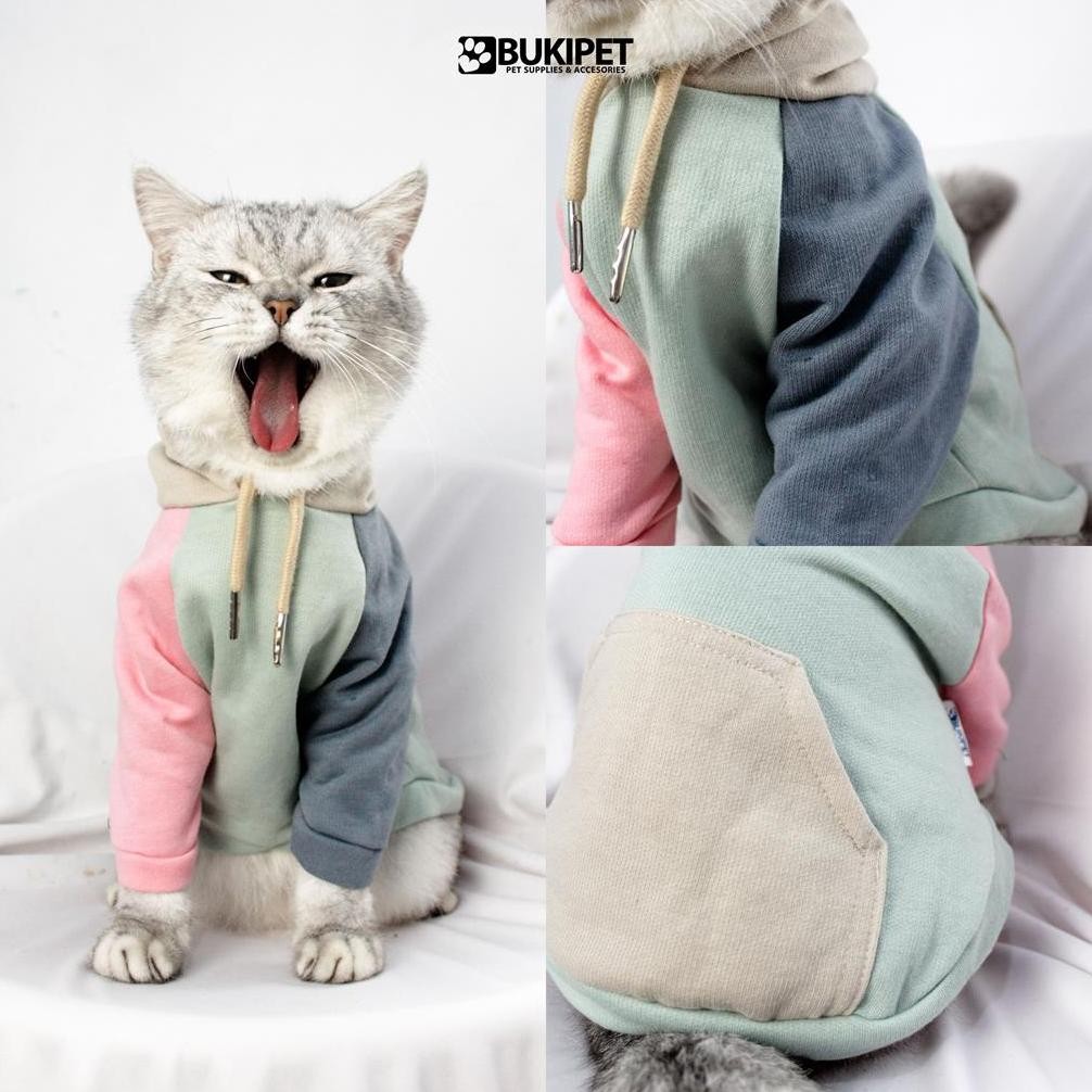 Cod Baju Kucing Anjing Lucu Cowok Cewek Murah  - Bukipet Hoodie Colorblock Fth-