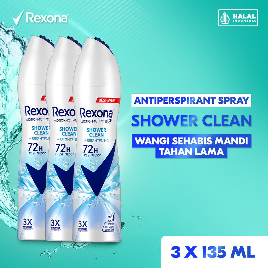 Rexona Antiperspirant DEODORANT SPRAY Shower Clean 135ml - Triplepack (3 x 135ml)