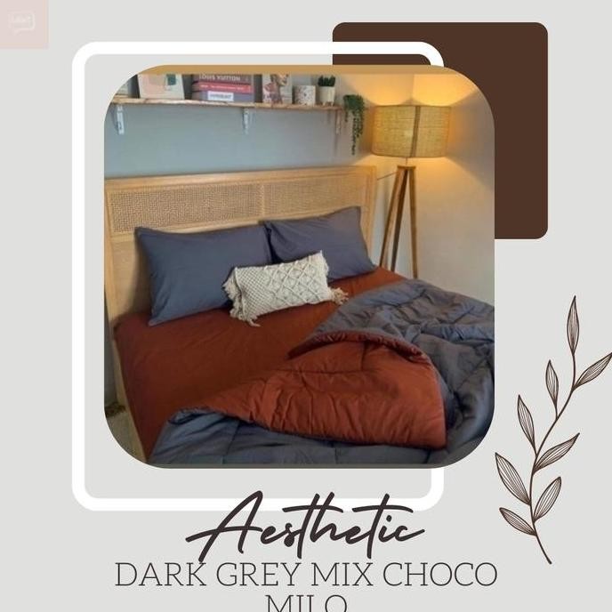 Bedcover Set Two Tone Choco Milo x Grey Selimut los Sprei 90x200x20